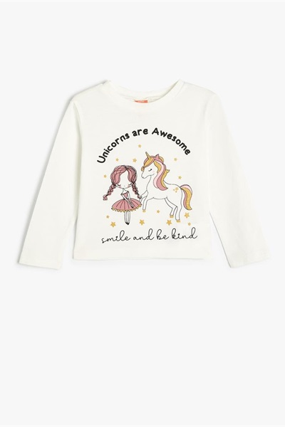 Koton Kız Çocuk T-shirt 5WMG10018AK EKRU
