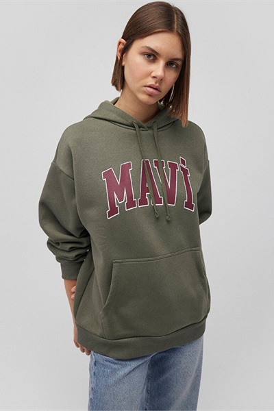 Mavi Logo Kapüşonlu Kadın Sweat M1600361-71581 Haki