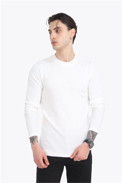 O Yaka Waffle Erkek Sweat 5073-2B Ekru