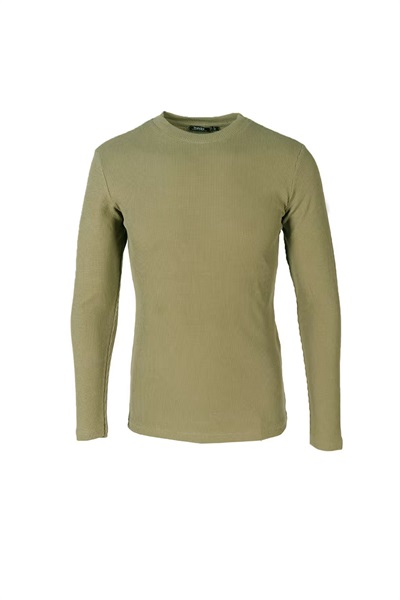 O Yaka Waffle Erkek Sweat 5073-2B VİZON YEŞİLİ