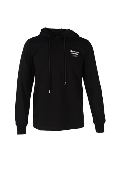 Baskı Kapşonlu Trender Erkek Sweat Stronger Siyah