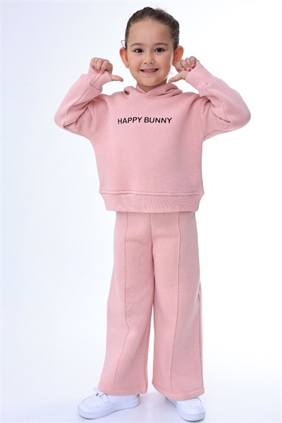 3 İp Şardonlu 3-7 Yaş Happy Bunny Baskılı Unisex Sweat Takım 9141 SOMON