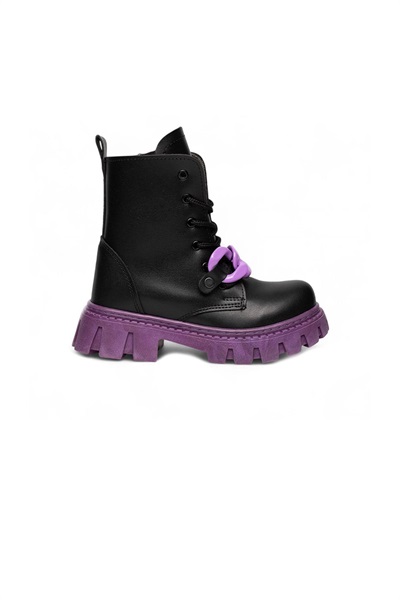 Kidskids Filet 489  Çocuk Bot KSN04C489 Cilt Zincir Siyah Gümüş