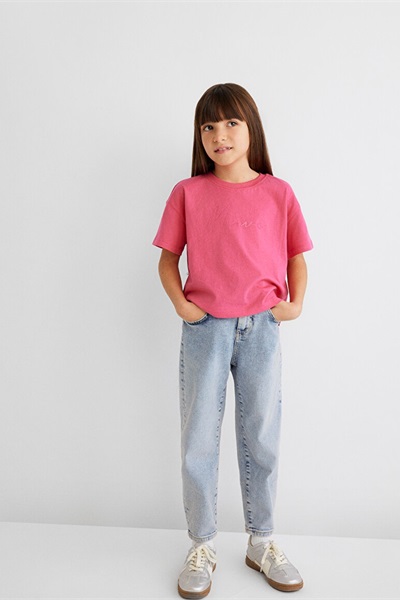 Mavi Logo Baskılı Crop Kız Çocuk T-Shirt M7610181-71111 Ahududu