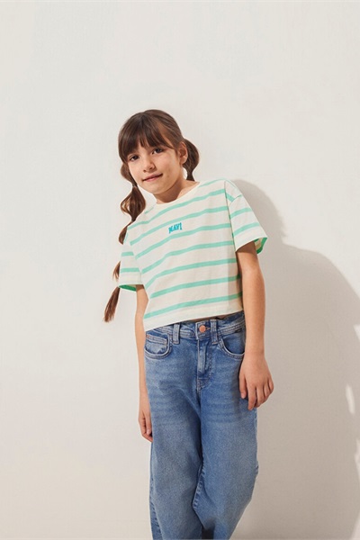 Mavi Logo Baskılı Crop Kız Çocuk T-Shirt M7610182-88145 Brook Green Çizgili