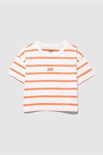 Mavi Logo Baskılı Crop Kız Çocuk T-Shirt M7610182-89310 Fusion Coral Stripe