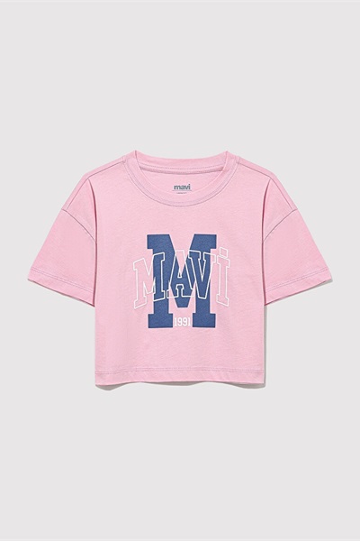 Mavi M Baskılı Logo Kız Çocuk T-Shirt M7610276-86953 Toz Pembe