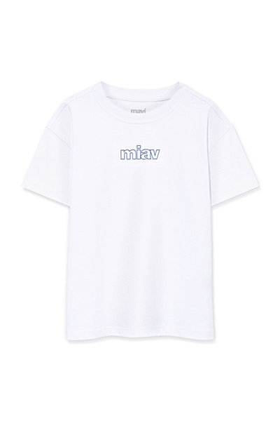Mavi Mıav Baskılı Kız Çocuk T-shirt M7610158-620 Beyaz