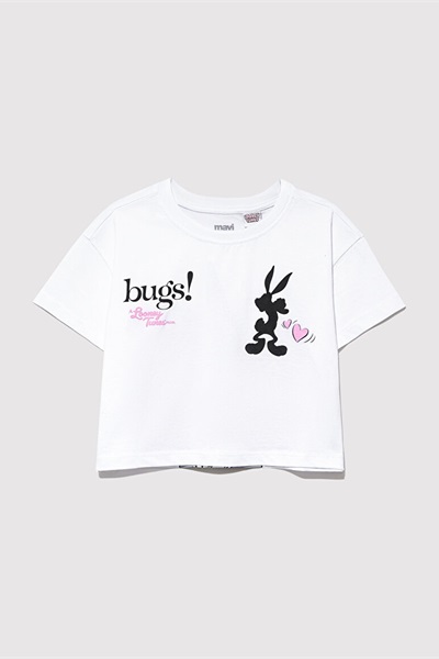 Mavi Bugs Bunny Baskılı Kız Çocuk T-Shirt M7610304-620 Beyaz