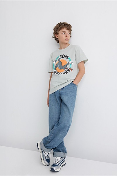 Mavi Tom & Jerry Baskılı Erkek Çocuk T-Shirt M6610291-80618 Sis Gri