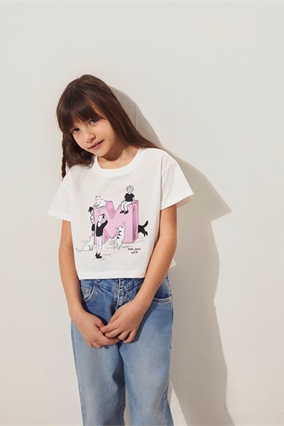 Mavi M Baskılı Kız Çocuk T-Shirt M7610284-70057 Kırık Beyaz