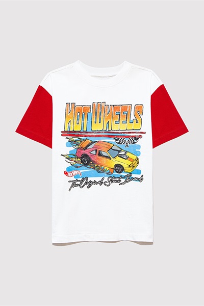 Mavi Hot Wheels Baskılı Erkek Çocuk T-Shirt M6610304-70057 Kırık Beyaz