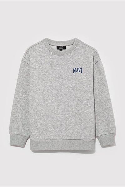 Mavi Logo Baskılı Erkek Çocuk Sweat M6S10055-88468 Gri Melanj