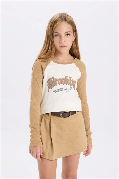 Defacto Kız Çocuk T-shirt D3864A8/BG739 BEIGE