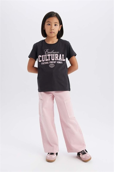 Defacto Kız Çocuk  T-shirt D8545A8/BK56 BLACK