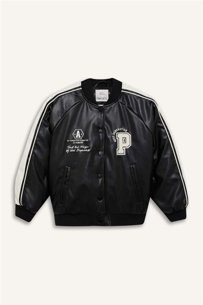 Defacto Kız Çocuk  Deri Mont D6924A8/BK27 BLACK