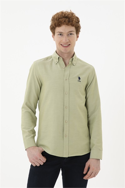 NOVA024Y US Polo Assn Erkek Uzun Kol Gömlek 1886621 Açık Haki