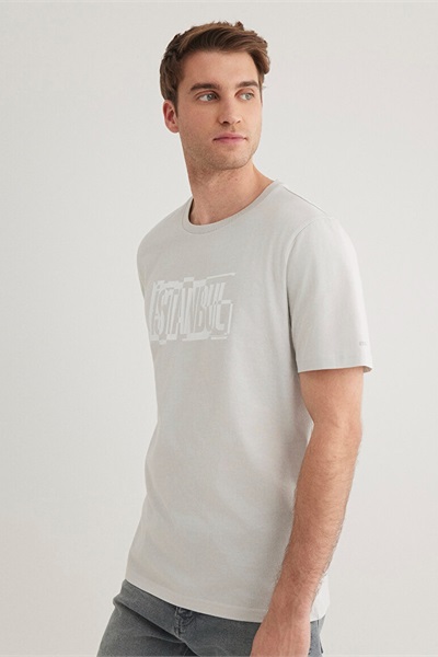 Mavi İstanbul Baskılı Erkek T-Shirt M0611789-80618 Sis Gri