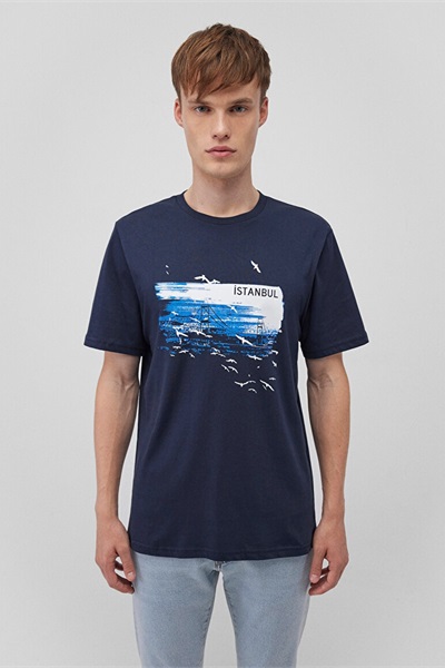 Mavi İstanbul Baskılı Erkek T-Shirt M0611884-70490 Gece Lacivert
