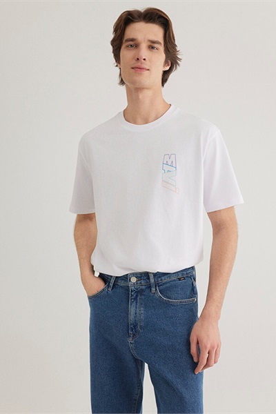 Mavi Baskılı Erkek T-Shirt M0612350-620 Beyaz