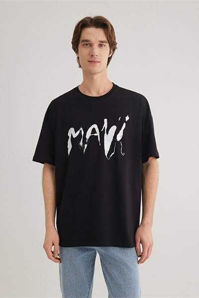 Mavi Baskılı Erkek T-Shirt M0612469-900 Siyah