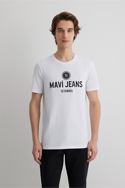 Mavi Mavi Jeans Baskılı Erkek T-Shirt M066195-620 Beyaz
