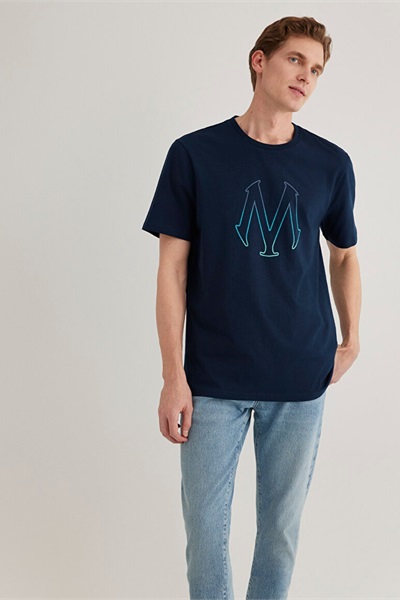 Mavi Mavı Baskılı Erkek T-Shirt M0610635-70490 Gece Lacivert