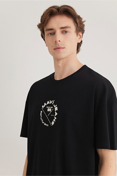 Mavi Jeans Baskılı Erkek T-Shirt M0611719-900 Siyah