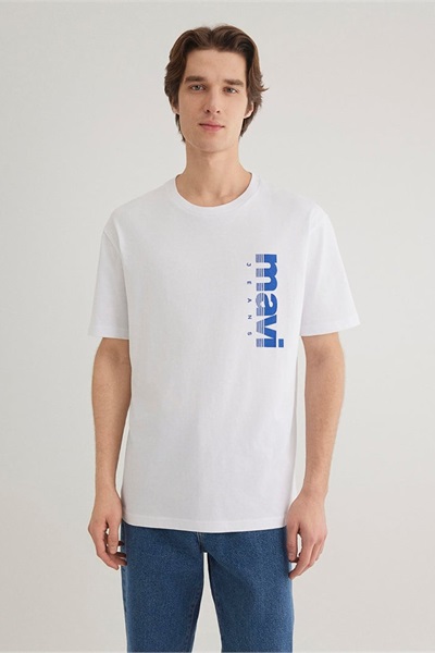 Mavi Jeans Baskılı Erkek T-Shirt M0611745-620 Beyaz