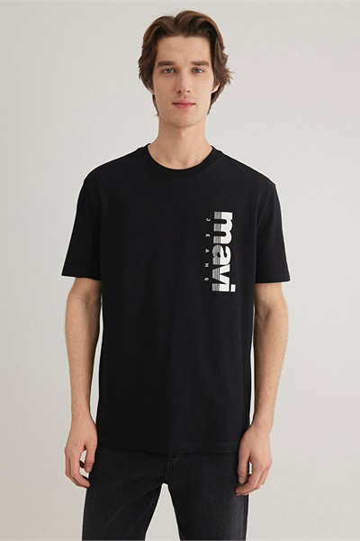 Mavi Jeans Baskılı Erkek T-Shirt M0611745-900 Siyah