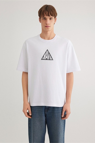 Mavi Baskılı Erkek T-Shirt M0612524-620 Beyaz
