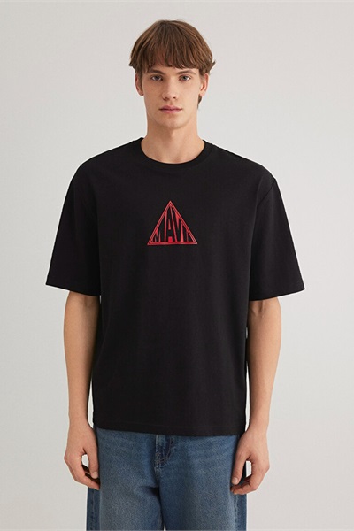Mavi Baskılı Erkek T-Shirt M0612524-900 Siyah