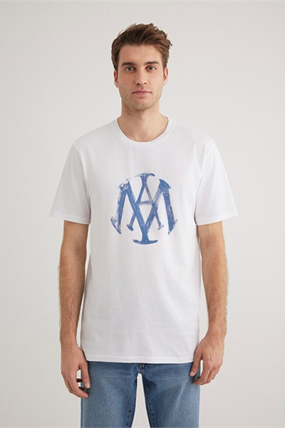 Mavi Baskılı Erkek T-Shirt M065109-620 Beyaz