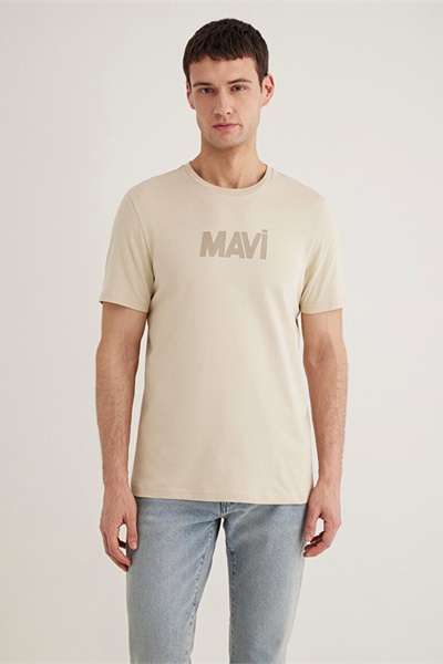 Mavi Baskılı Erkek T-Shirt M066846-70322 Soluk Bej