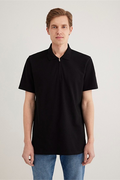 Mavi Half Zıp Polo Erkek T-Shirt M0612525-900 Siyah