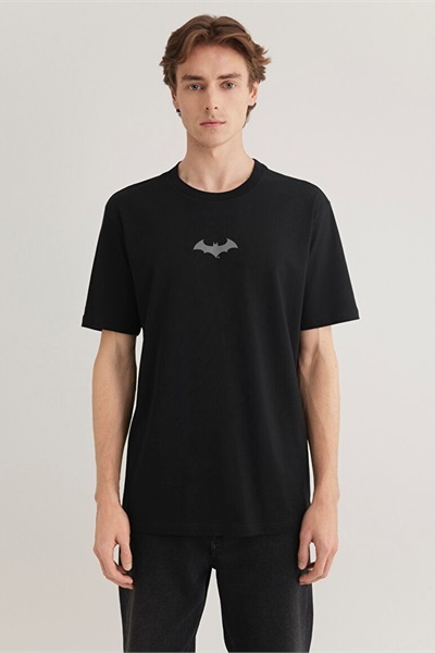 Mavi Batman Reflektör Baskılı Erkek T-Shirt M066878-900 Siyah