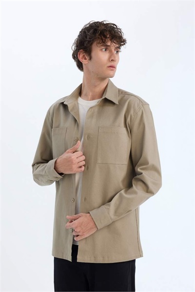 Defacto Erkek Uzun Kol Gömlek D6147AX/KH419 LT.KHAKI