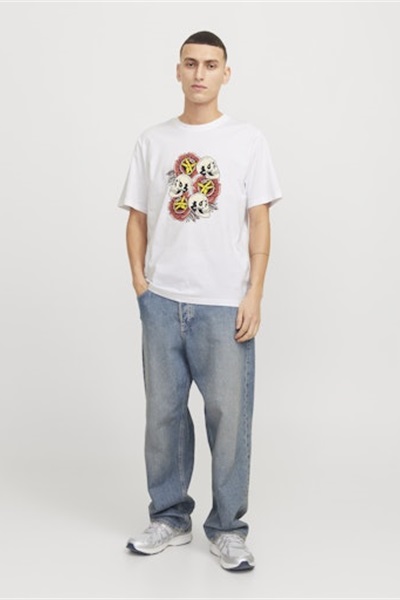 Jack & Jones Joranatomy Skull Tee Ss Crew Neck Sn Erkek T-shirt 12272966 Antique White
