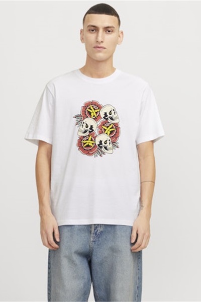Jack & Jones Joranatomy Skull Tee Ss Crew Neck Sn Erkek T-shirt 12272966 Bright White