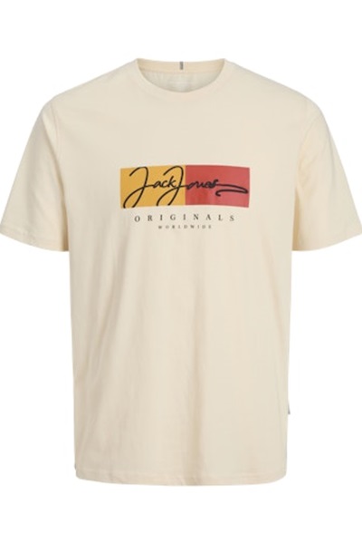 Jack & Jones Jorfrederıksberg Box Scrıpt Tee Ss Cn Sn Erkek T-shirt 12278266 Print:SS25/Antique White