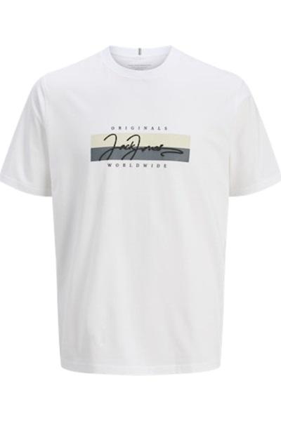 Jack & Jones Jorfrederıksberg Box Scrıpt Tee Ss Cn Sn Erkek T-shirt 12278266 Print:SS25/Bright White
