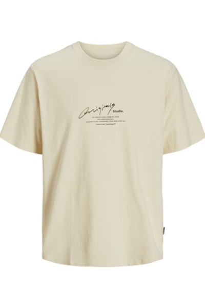 Jack & Jones Jormanchester Scrıpt Tee Ss Crew Neck Erkek T-shirt 12273373 Antique White