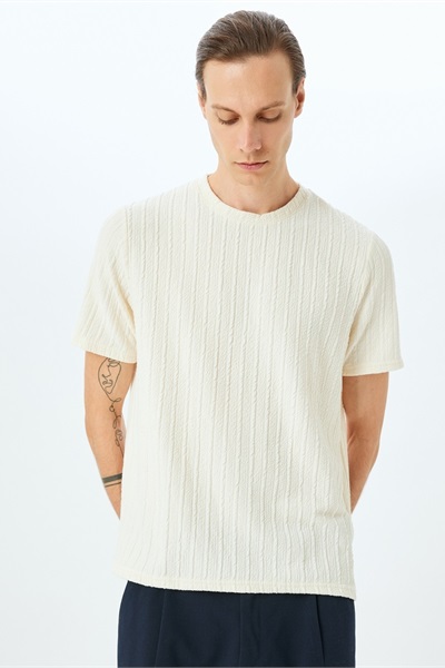 Koton Erkek T-shirt 5SAM10076HK EKRU
