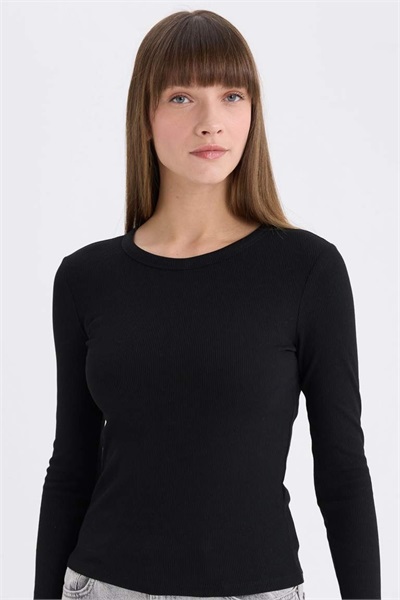 Defacto Kadın Uzun Kol T-shirt E5767AX/BK81 BLACK