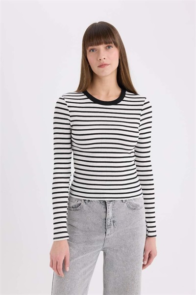 Defacto Kadın Uzun Kol T-shirt D3754AX/BK82 BLACK