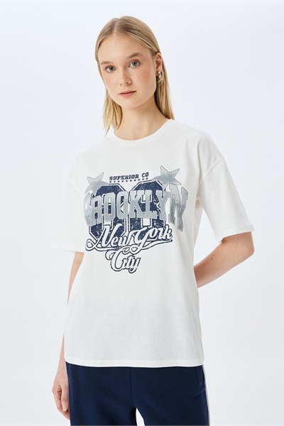 Koton Kadın T-shirt 5SAL10038IK EKRU