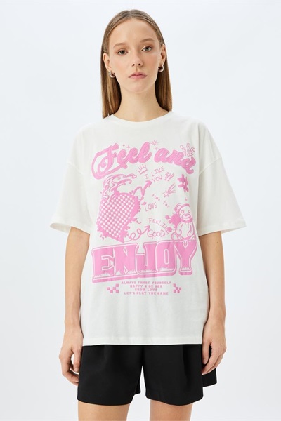 Koton Kadın T-shirt 5SAL10044IK EKRU