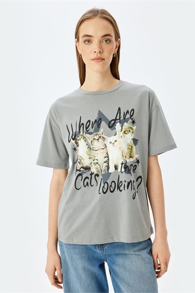 Koton Kadın T-shirt 5SAL10139IK GRİ
