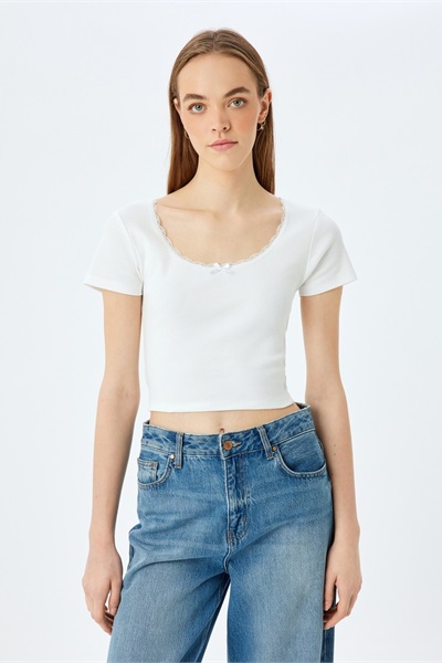 Koton Kadın T-shirt 5SAL10194IK EKRU