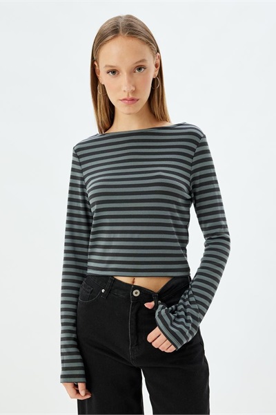 Koton Kadın  Sweat 5WAL10636IK GRİ ÇİZGİLİ